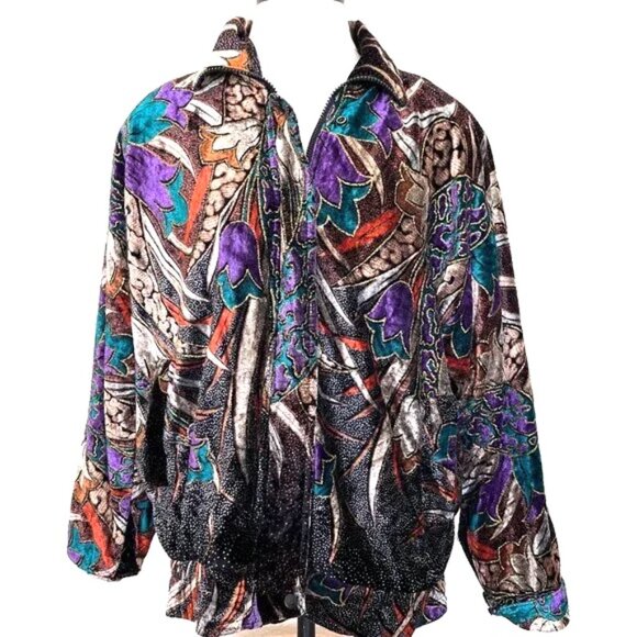 90's Funky Velvet Abstract Zip Up Jacket - Size Medium - KOCAL - Unisex - Picture 3 of 12